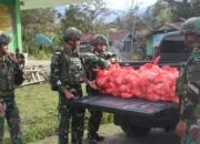 Satgas Yonif 521/DY Bagikan Ratusan Paket Sembako kepada Warga Distrik Walesi Papua Pegunungan