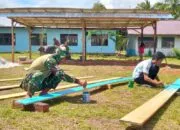 Satgas Yonif 123/Rajawali Bangun Garasi Gereja GPI ECI Di Distrik Assue, Papua Selatan