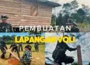 Satgas Yonif 123/Rajawali Bangun Lapangan Voli di Kampung Sahapikya, Perkuat Kebersamaan Warga