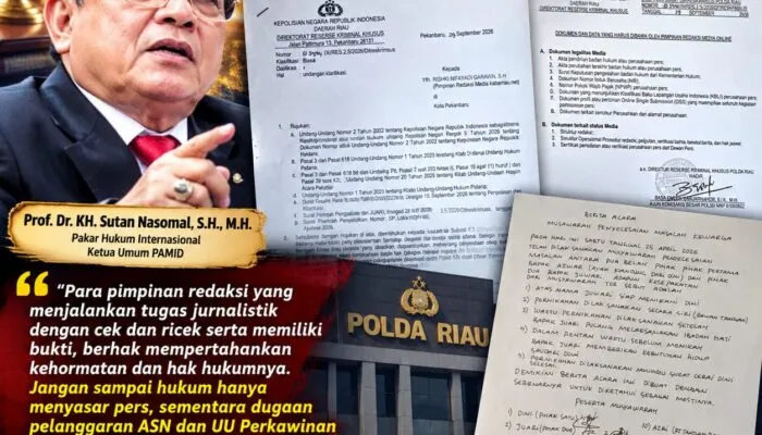 Prof. Sutan Nasomal Dukung Empat Pemred di Riau Pertimbangkan Langkah Hukum